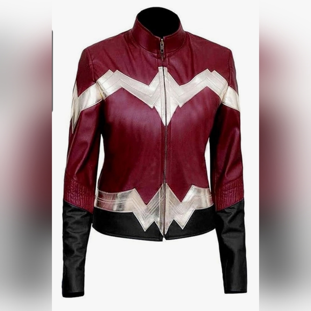 Women's Burgundy and Silver Leather Jacket